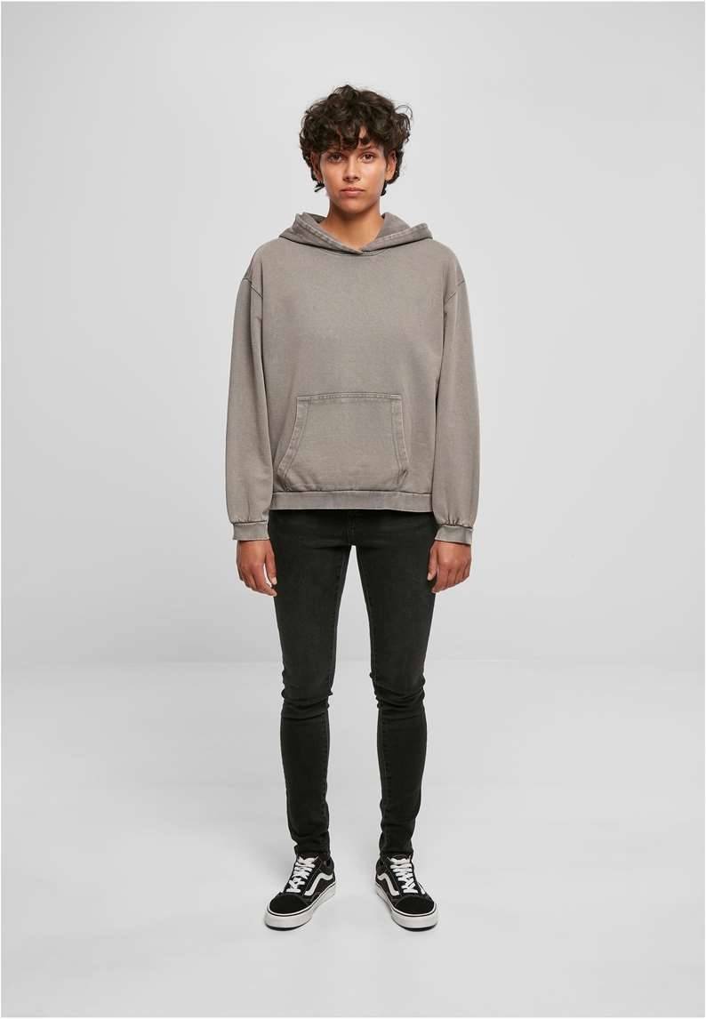 Bluza damska z kapturem z dekoracyjną strukturą spranego materiału, fason oversized