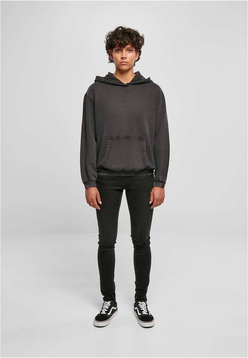 Bluza damska z kapturem z dekoracyjną strukturą spranego materiału, fason oversized