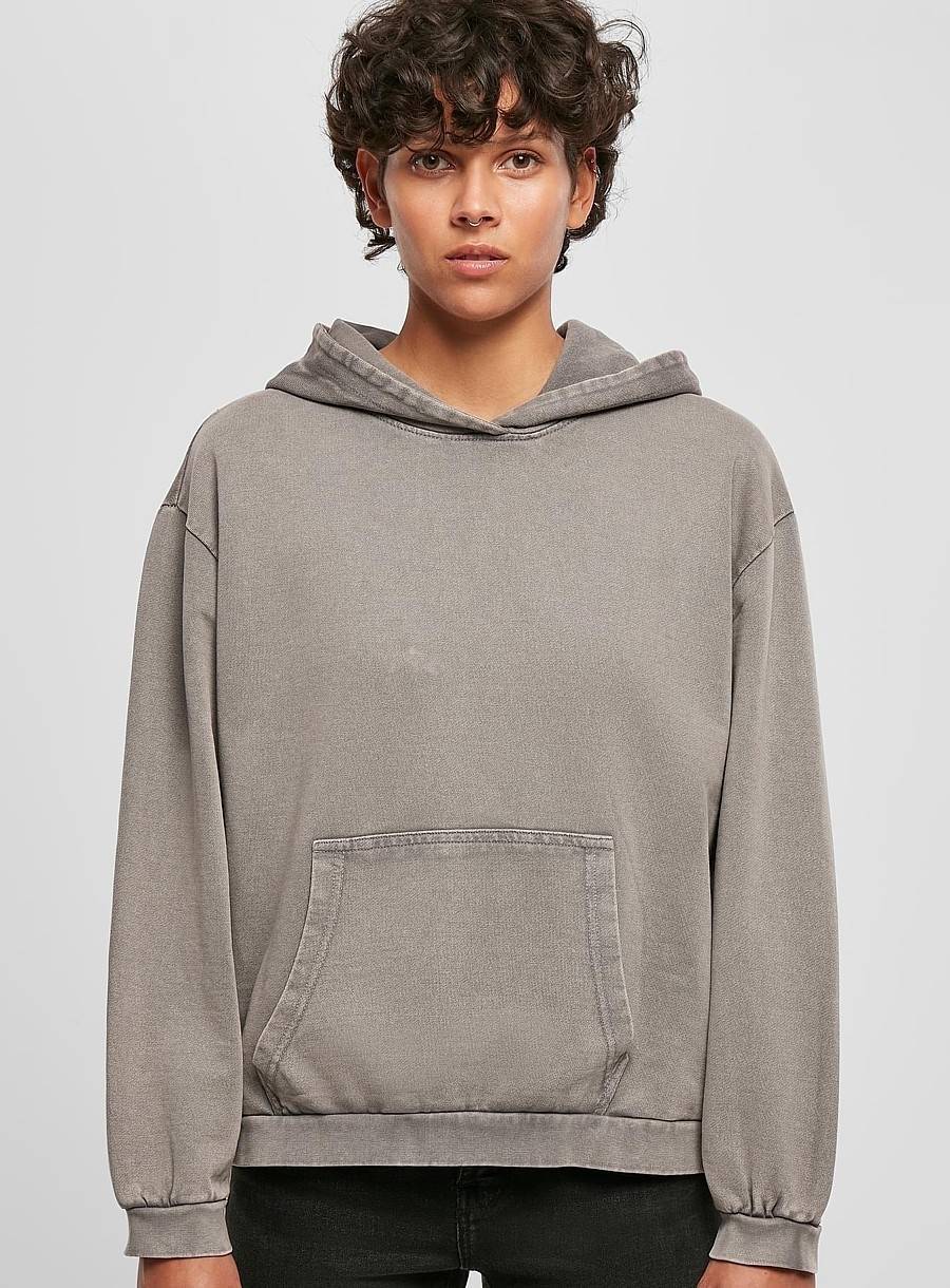 Bluza damska z kapturem z dekoracyjną strukturą spranego materiału, fason oversized