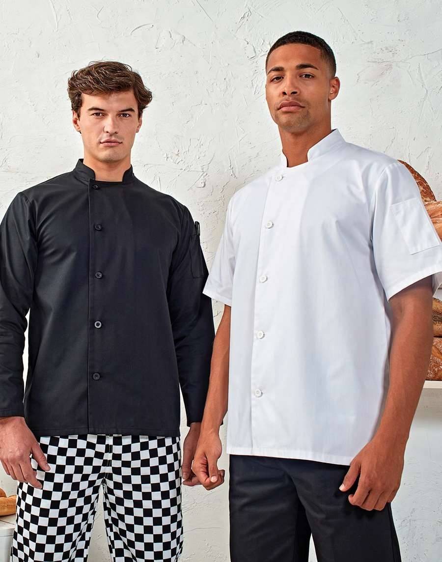 Bluza kucharska z kołnierzykiem typu stójka i kieszenią na długopisy