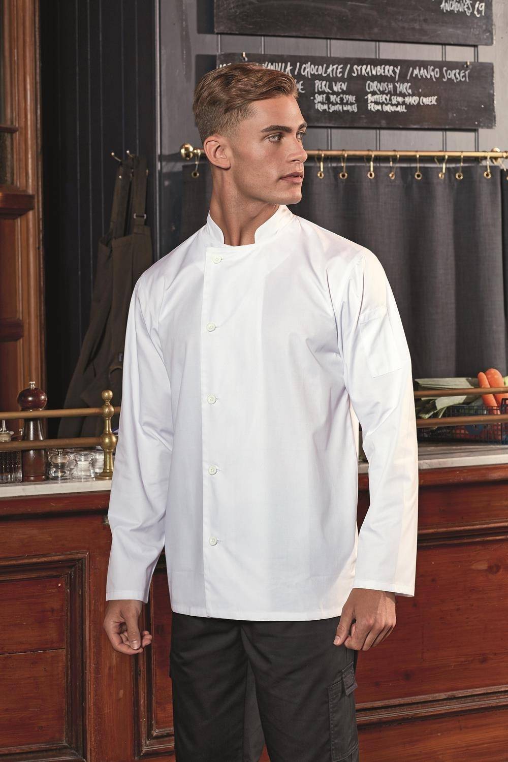 Bluza kucharska z kołnierzykiem typu stójka i kieszenią na długopisy