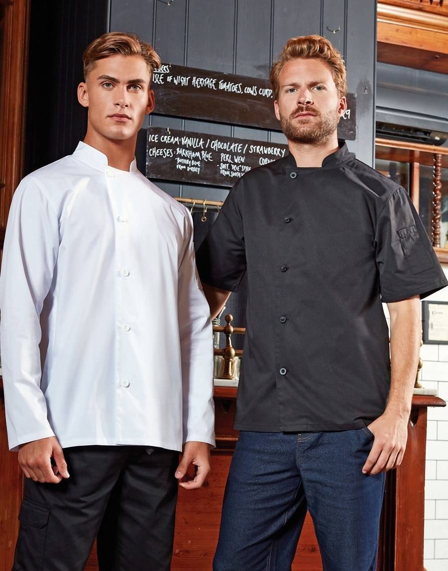 Bluza kucharska z kołnierzykiem typu stójka i kieszenią na długopisy