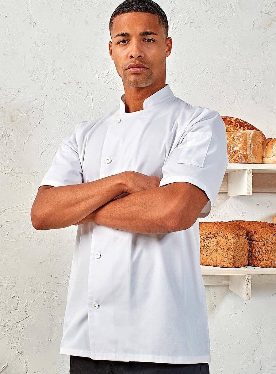 Bluza kucharska z krótkimi rękawkami i kołnierzykiem typu stójka