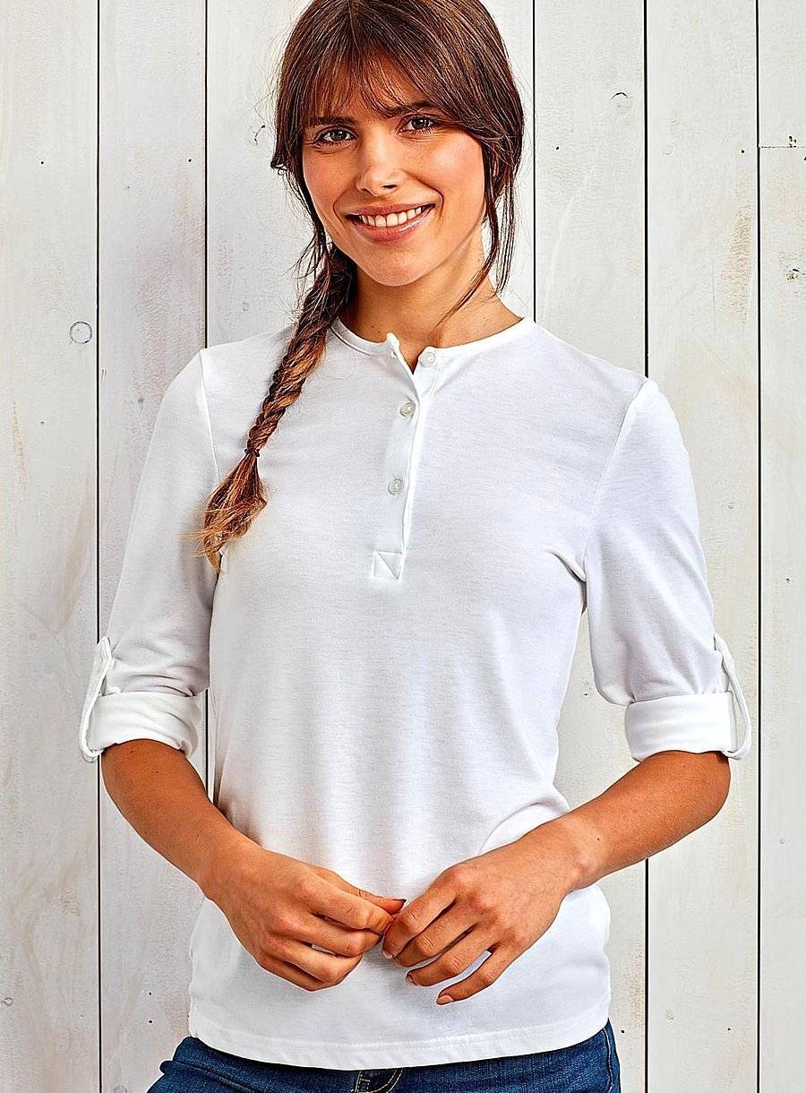 Bluzka damska z podwijanymi rękawami i listwą z guzikami