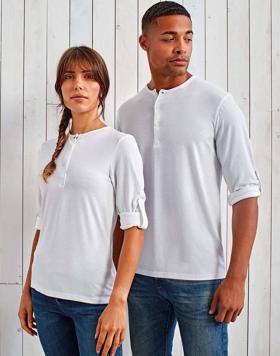 Bluzka damska z podwijanymi rękawami i listwą z guzikami