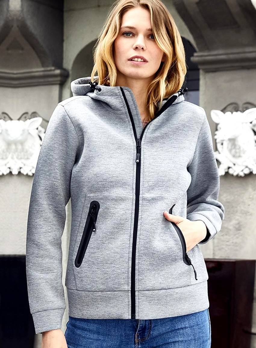 Ciepła bluza damska, melanżowa z kontrastowymi detalami