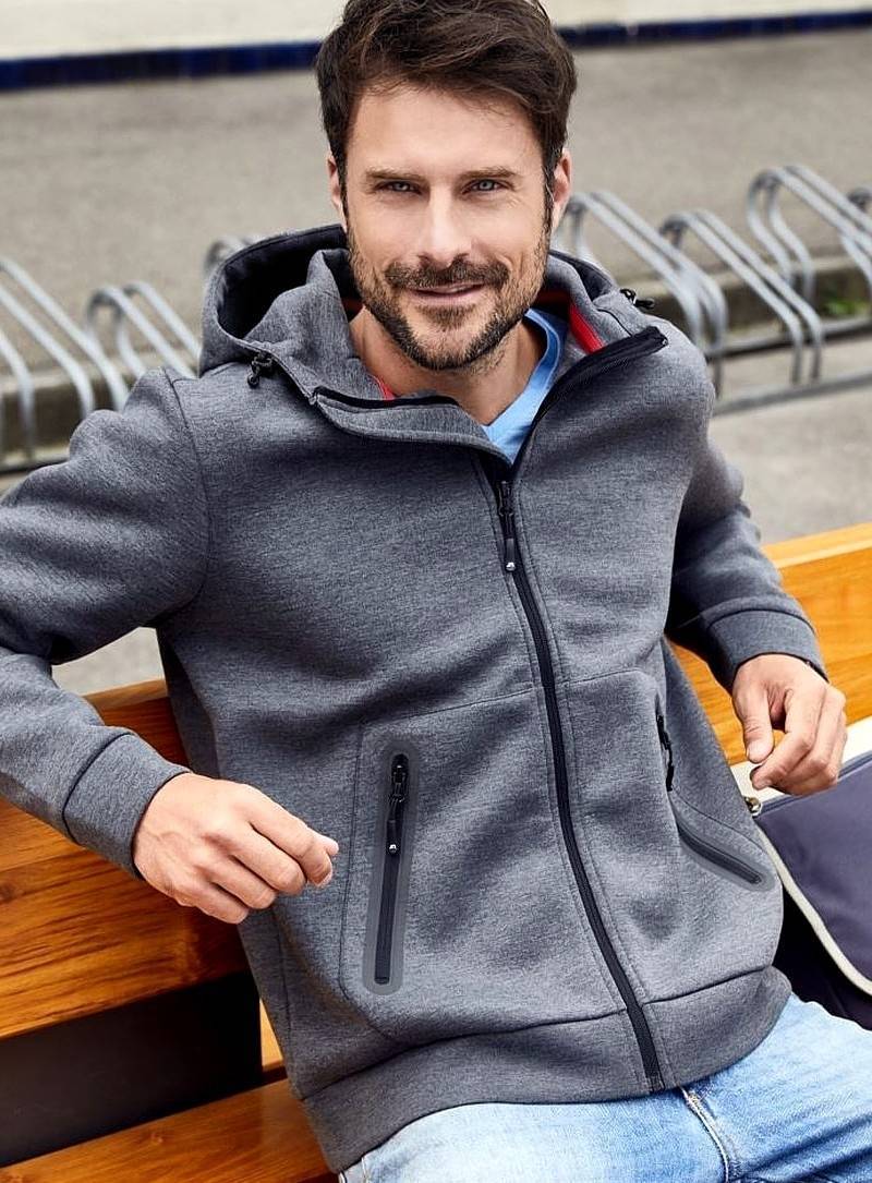 Ciepła bluza męska, melanżowa z kontrastowymi detalami