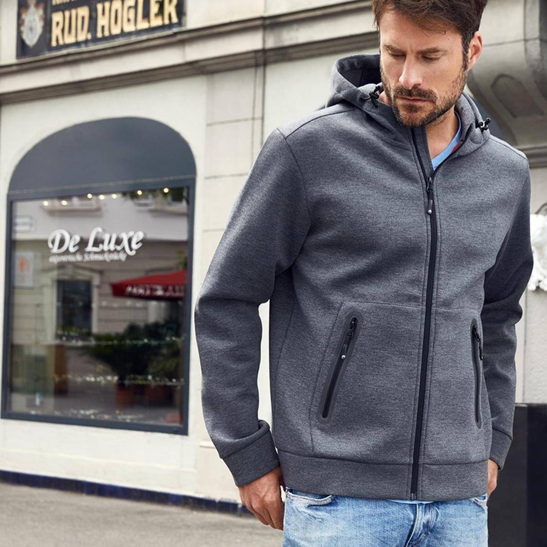 Ciepła bluza męska, melanżowa z kontrastowymi detalami