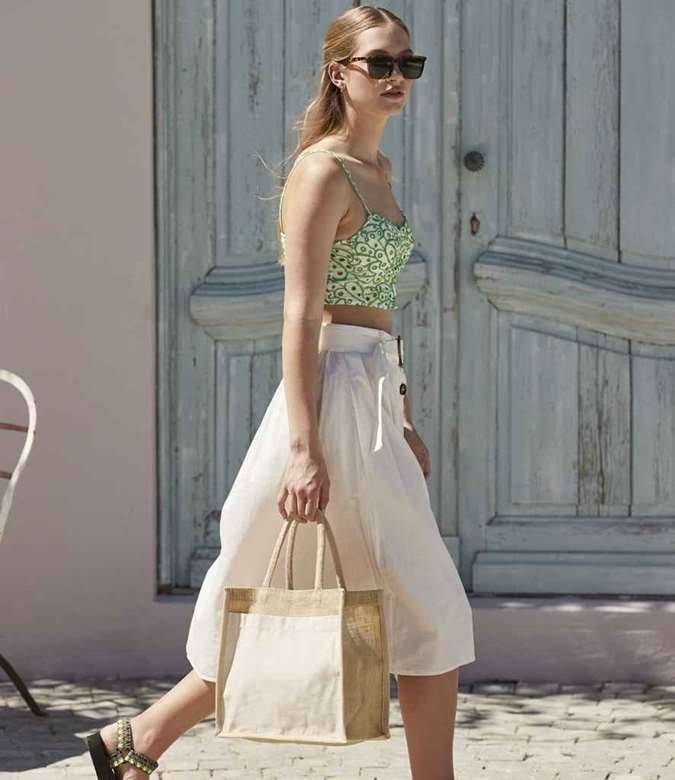 Cotton Pocket Natural Starched Jute Midi Bag