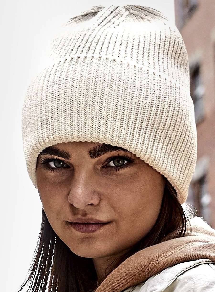 Czapka zimowa z szerokim wywinięciem, prążkowany splot