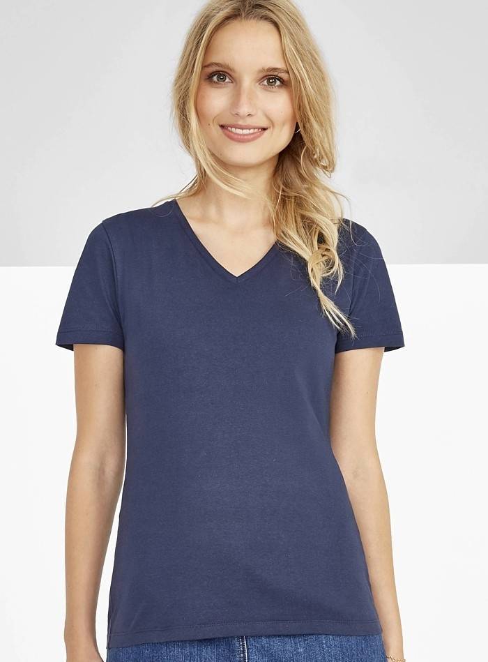 Damska koszulka z prążkowanym dekoltem V-neck