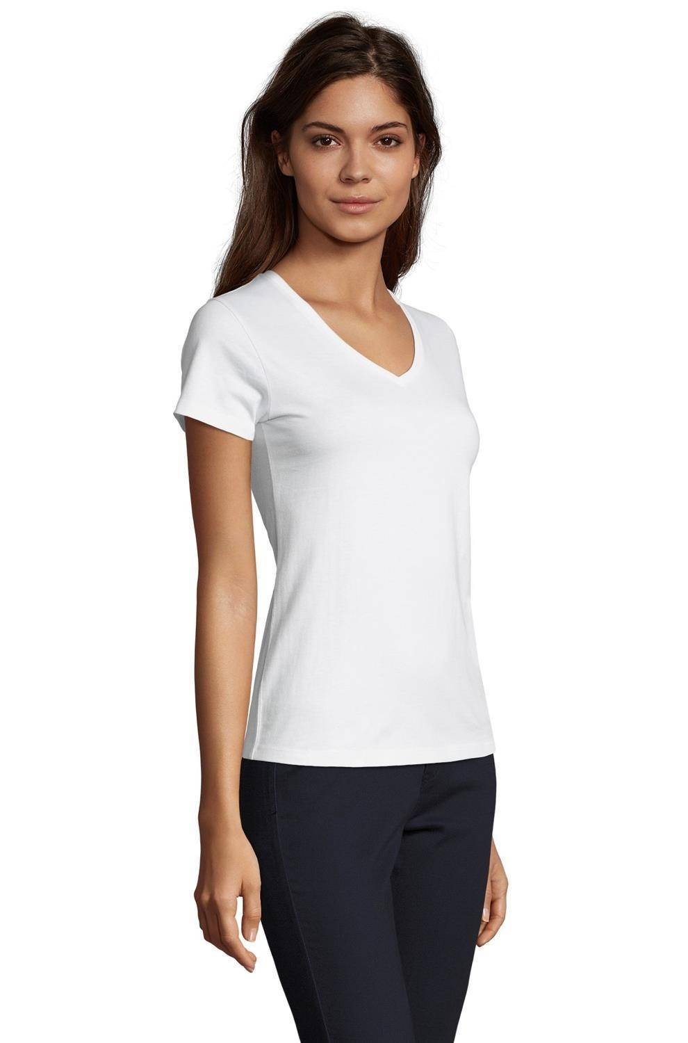 Damska koszulka z prążkowanym dekoltem V-neck