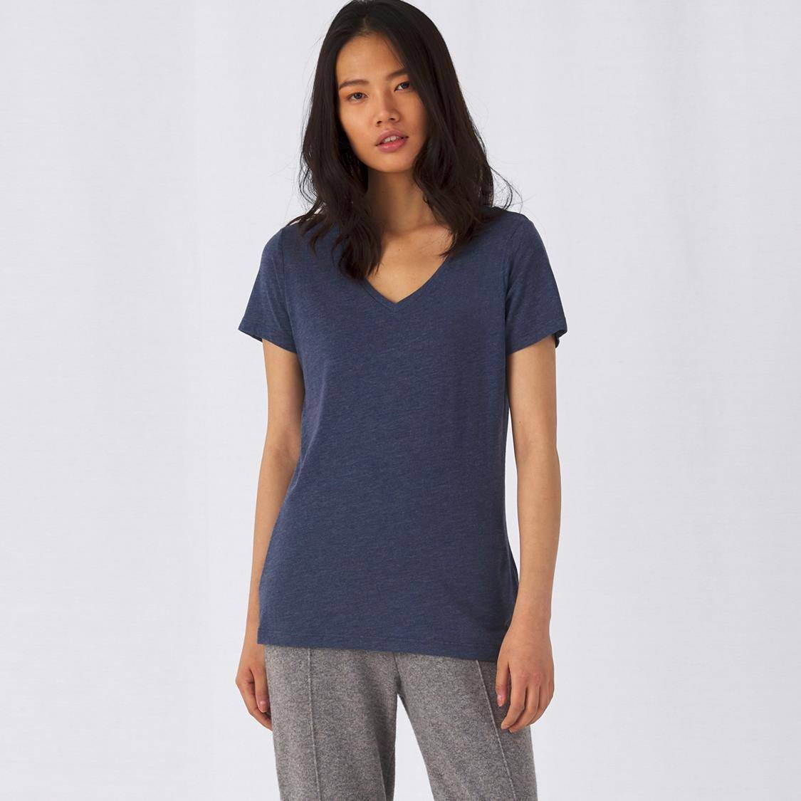 Damska melanżowa koszulka V-Neck B&C