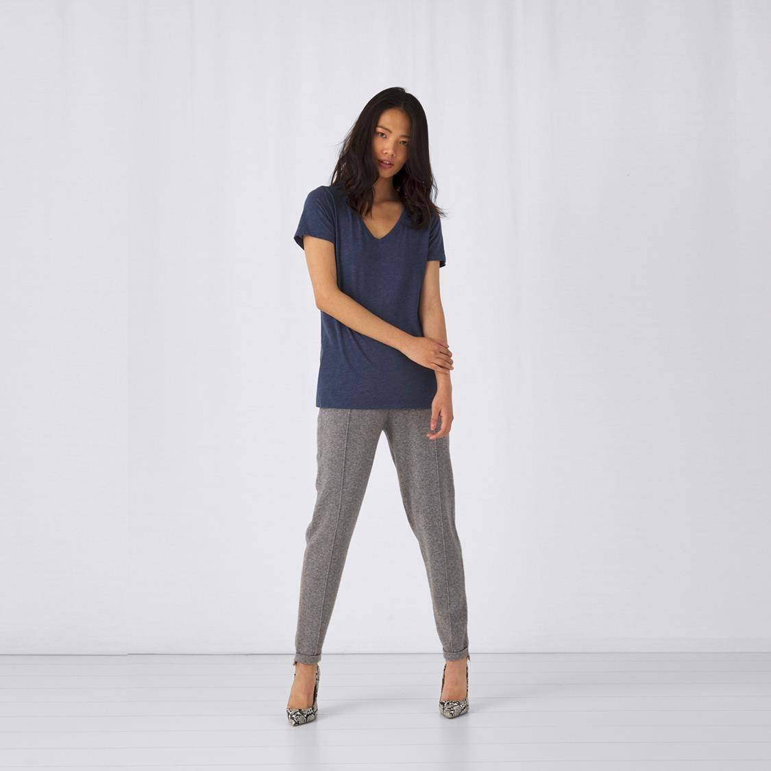 Damska melanżowa koszulka V-Neck B&C