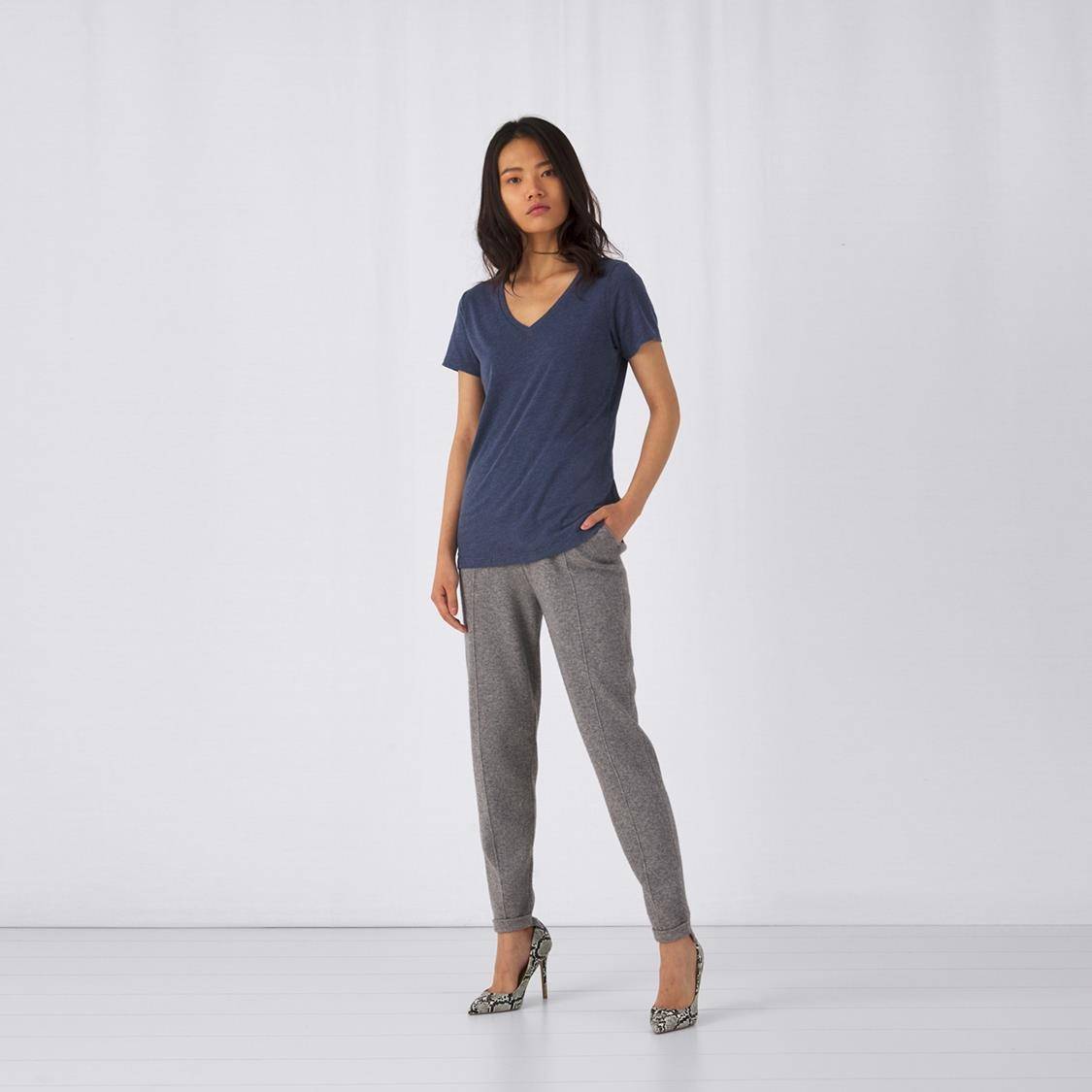 Damska melanżowa koszulka V-Neck B&C