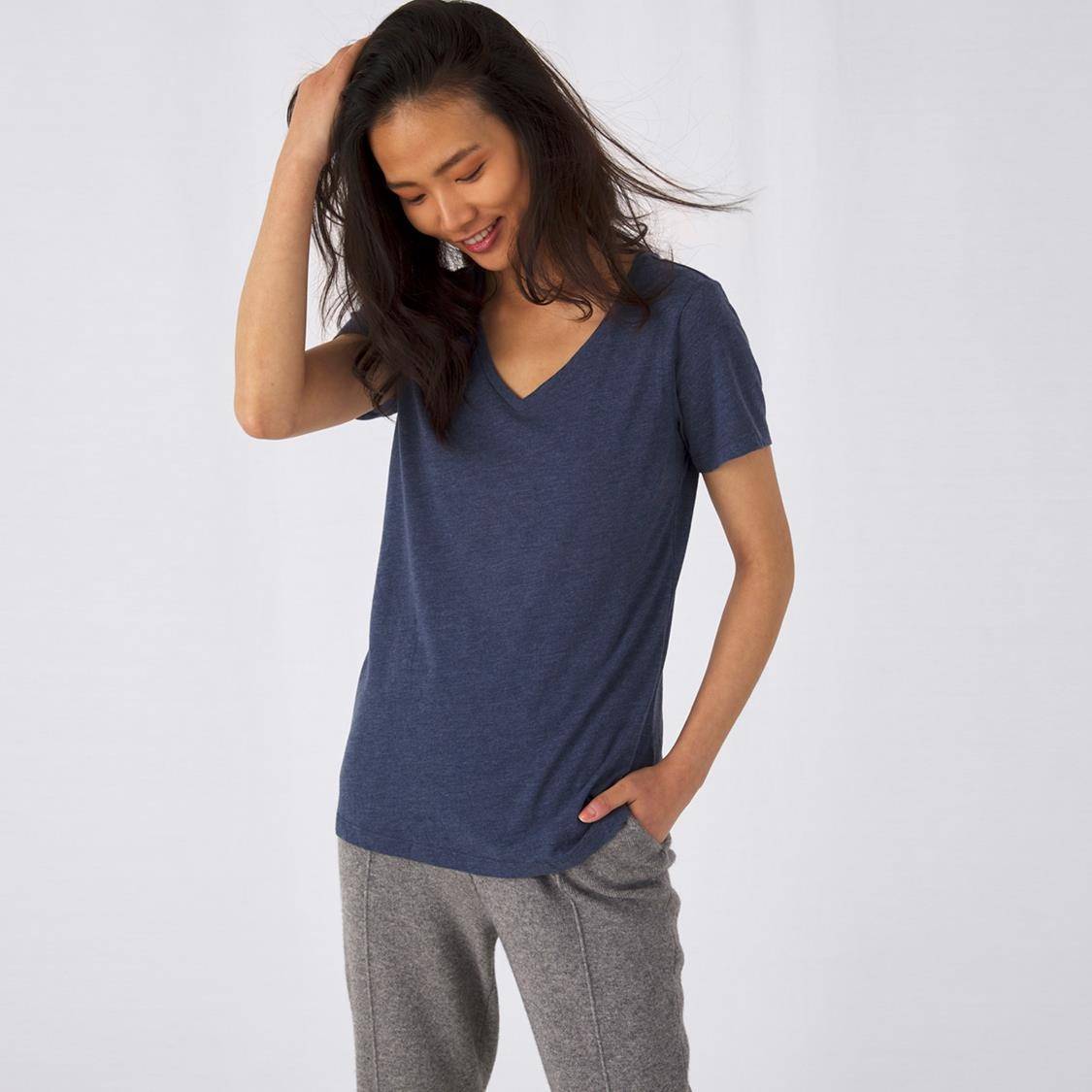 Damska melanżowa koszulka V-Neck B&C