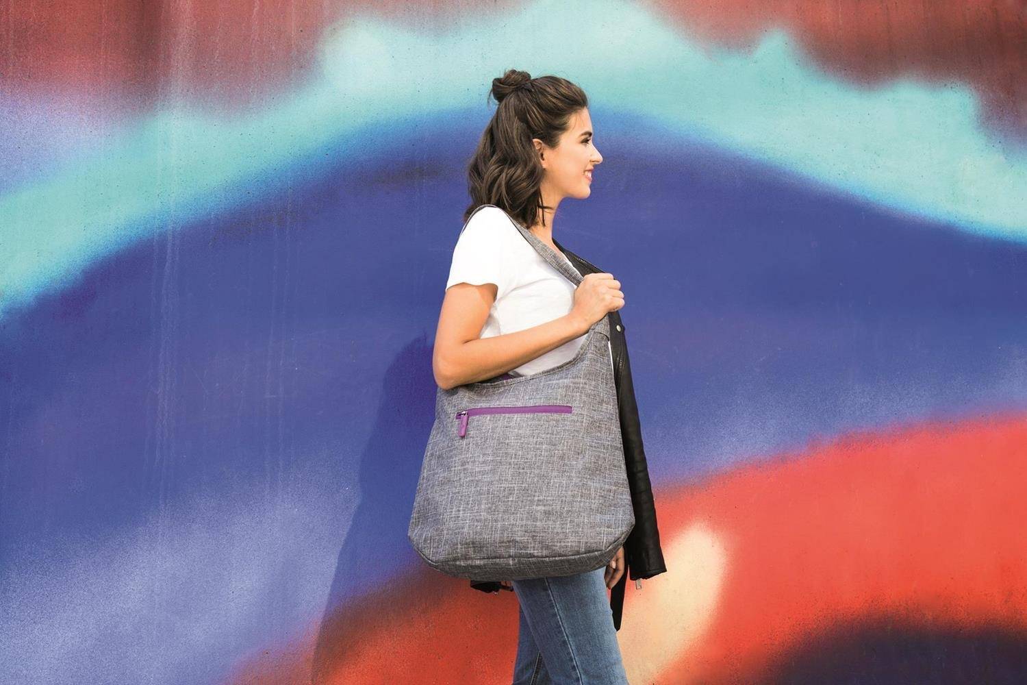 Damska torebka w kolorze melanżowym z kontrastowym zamkiem