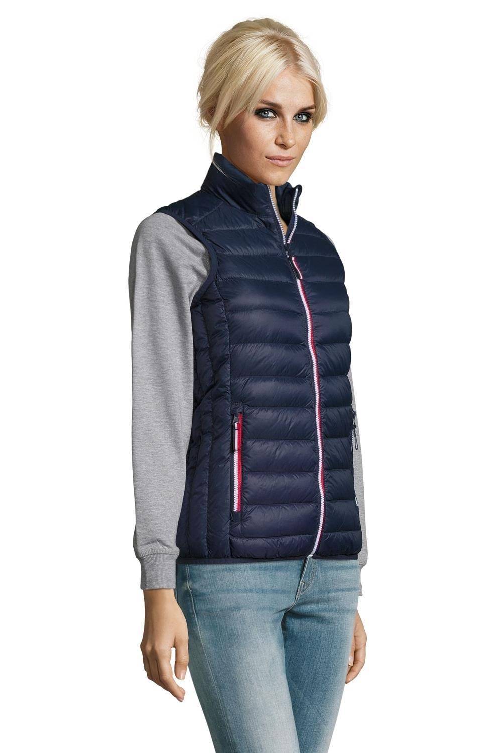 Damski bezrękawnik pikowany z kolorowymi zamkami