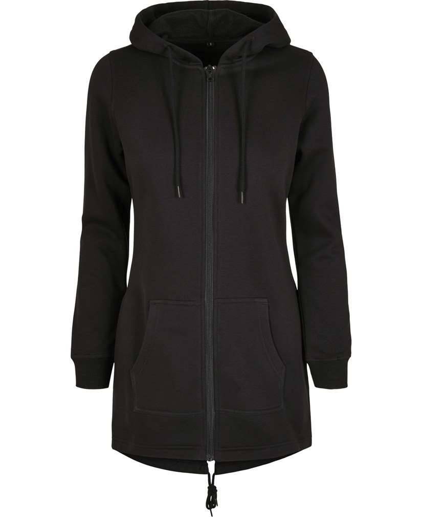 Długa bluza damska z kapturem z wydłużonymi plecami