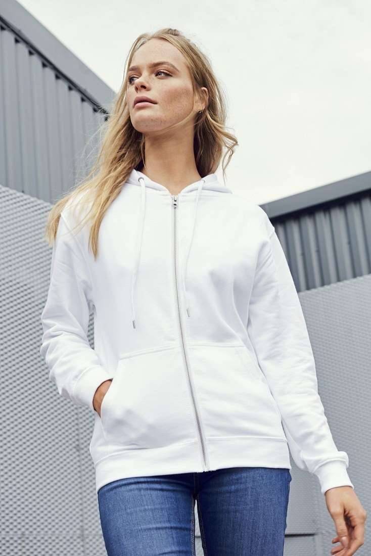 Ekologiczna bluza z dwuwarstwowym kapturem, rozpinana z odrywaną metką