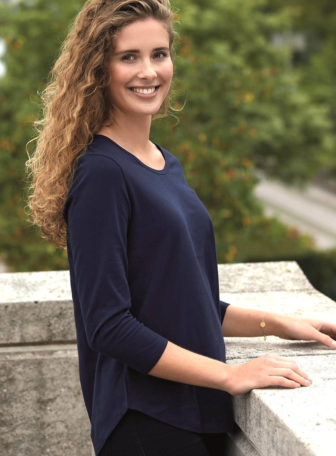 Ekologiczna bluzka damska 3/4 z zaokrąglonym dołem