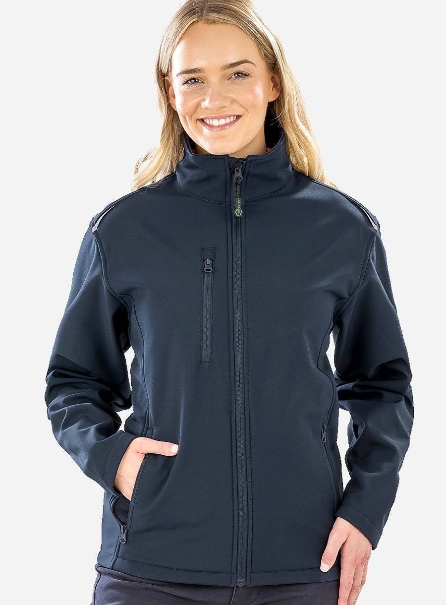 Ekologiczna kurtka softshell damska z odblaskowymi detalami, wodoodporna i oddychająca