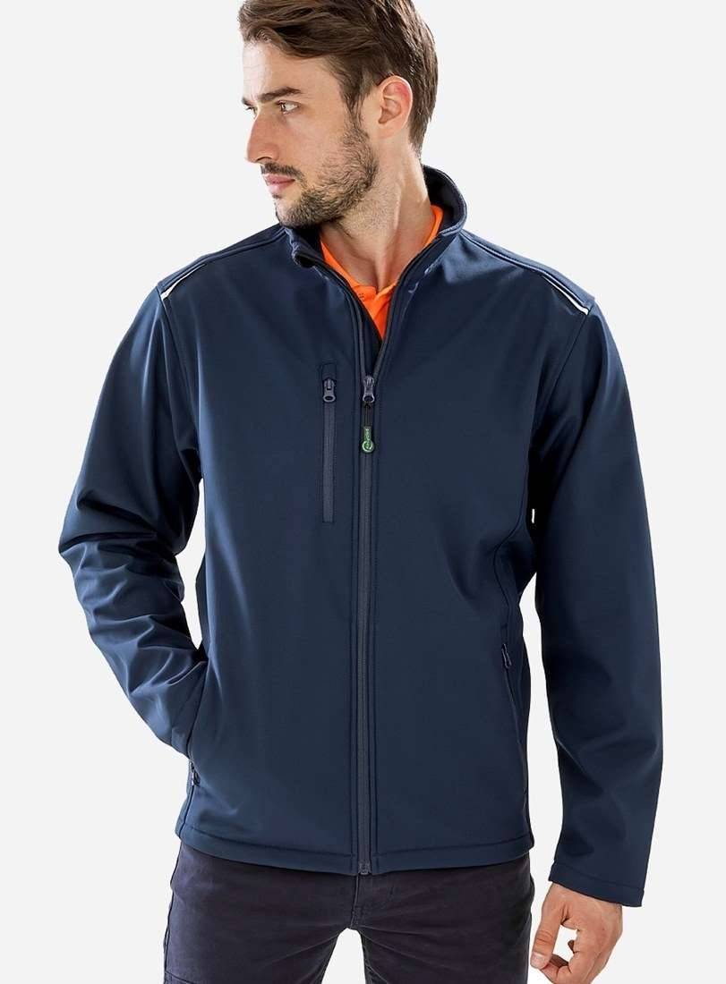 Ekologiczna kurtka softshell z odblaskowymi detalami, wodoodporna i oddychająca