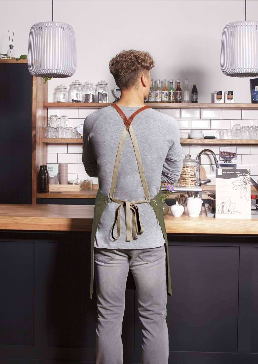 Fartuch kelnerski z krzyżowymi pasami, stylowe wzornictwo