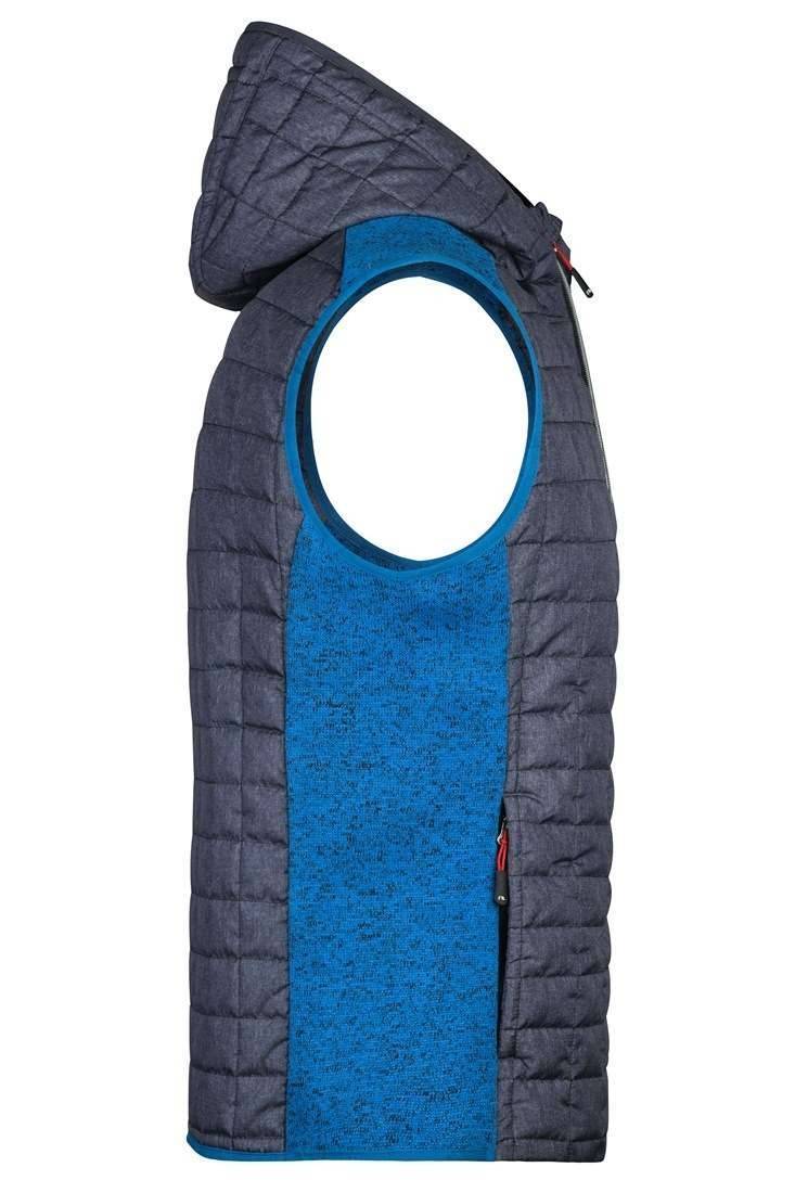 Hybrydowa kamizelka męska z kapturem o pikowanym korpusie i gładkich bokach