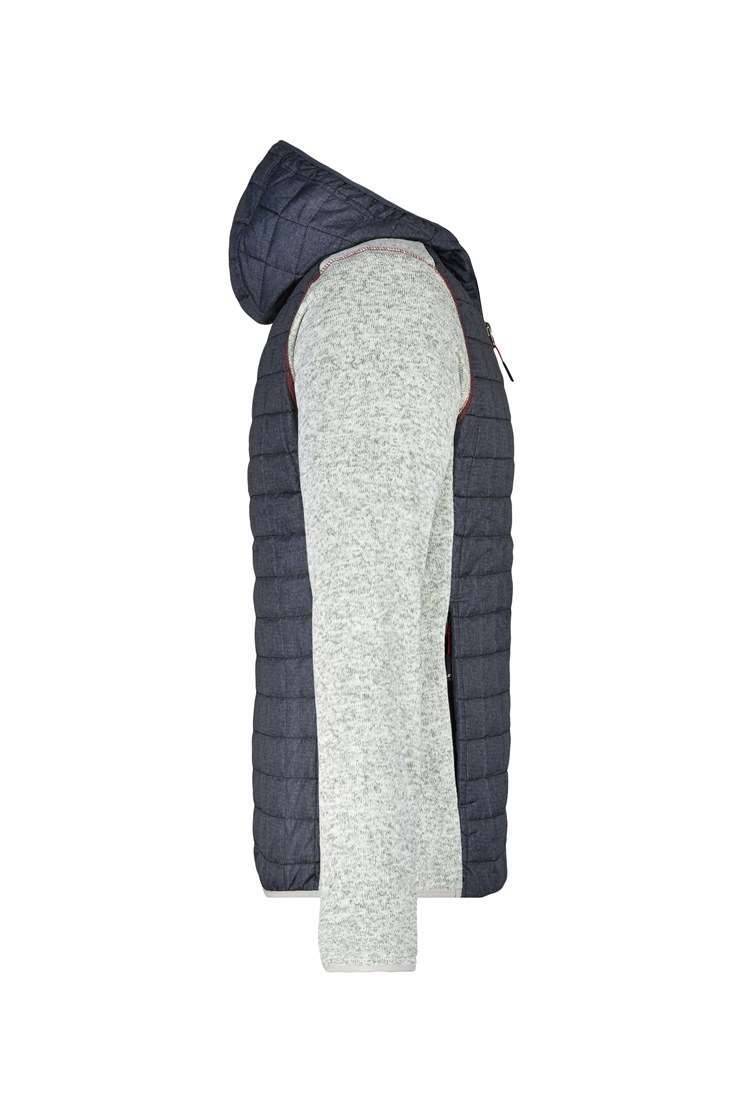 Hybrydowa kurtka męska z kapturem o pikowanym korpusie i gładkich bokach oraz rękawach