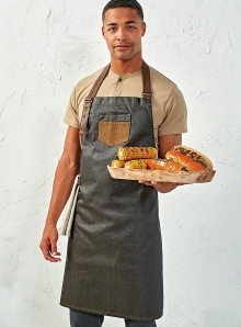 Nabłyszczany fartuch kelnerski z kontrastowym wiązaniem i kieszenią ze skóry ekologicznej