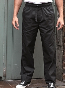 Spodnie z elastycznym pasem na troczki i kieszenią na nogawce