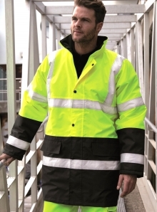 Kurtka odblaskowa ze składanym kapturem i klapami sztormowymi