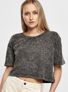 Krótki t-shirt damski w marmurowym wzorze