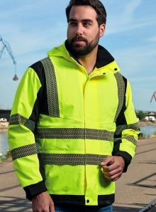Kurtka robocza wodoodporna z odblaskowymi pasami i chowanym kapturem
