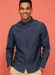 Jeansowa koszula męska z kołnierzem na guziki