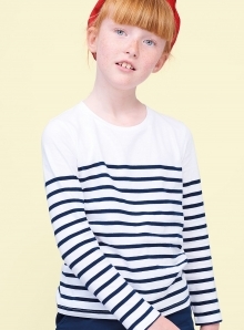 Bluzka dziecięca w stylu marynarskim z modnymi poziomymi pasami i jednolitym panelem