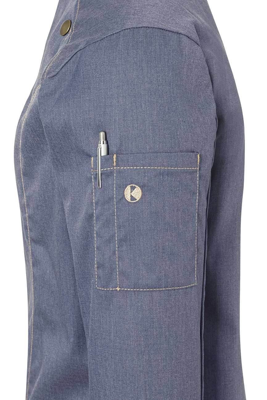 Jeansowa bluza kucharska damska z kieszenią na ramieniu