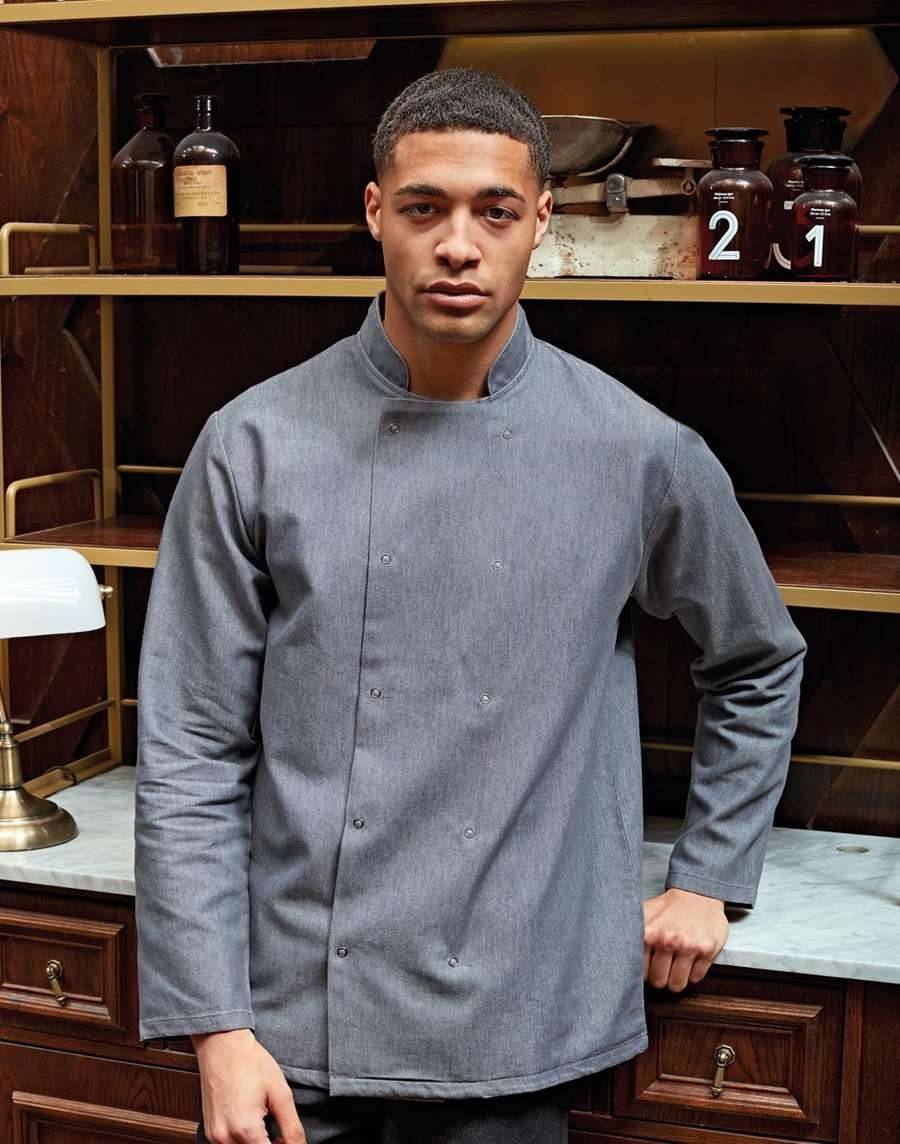 Jeansowa bluza kucharska na zatrzaski