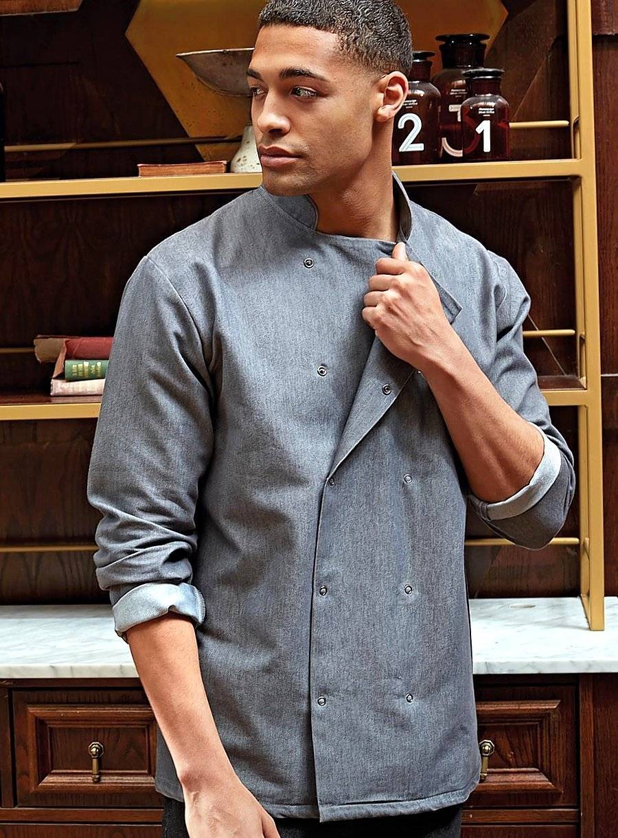 Jeansowa bluza kucharska na zatrzaski