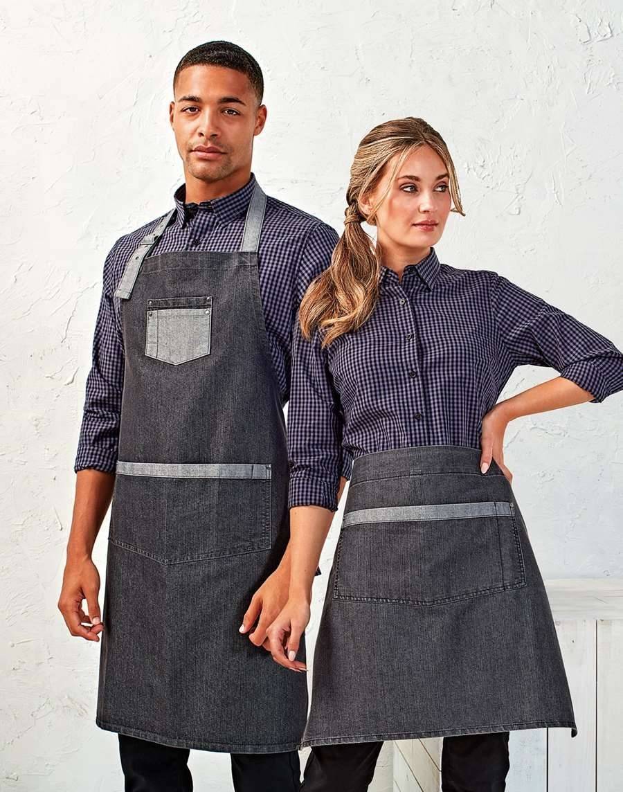 Jeansowa dwukolorowa zapaska kelnerska z kieszeniami