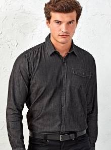 Jeansowa koszula męska z zapinaną kieszenią na piersi