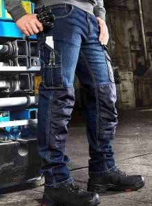 Jeansowe spodnie robocze z mocnymi kolanami, materiał z bawełny organicznej oraz z recyklingu