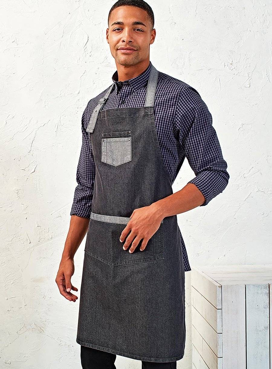Jeansowy dwukolorowy fartuch kelnerski z kieszeniami
