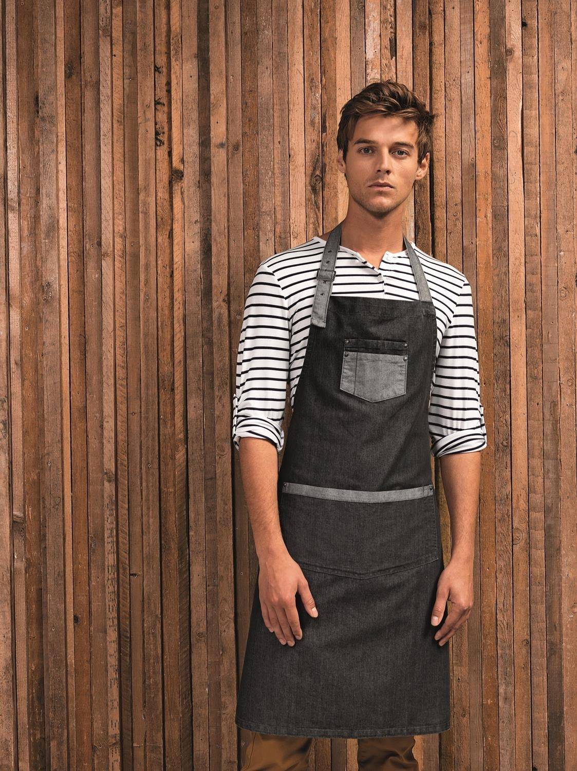 Jeansowy dwukolorowy fartuch kelnerski z kieszeniami