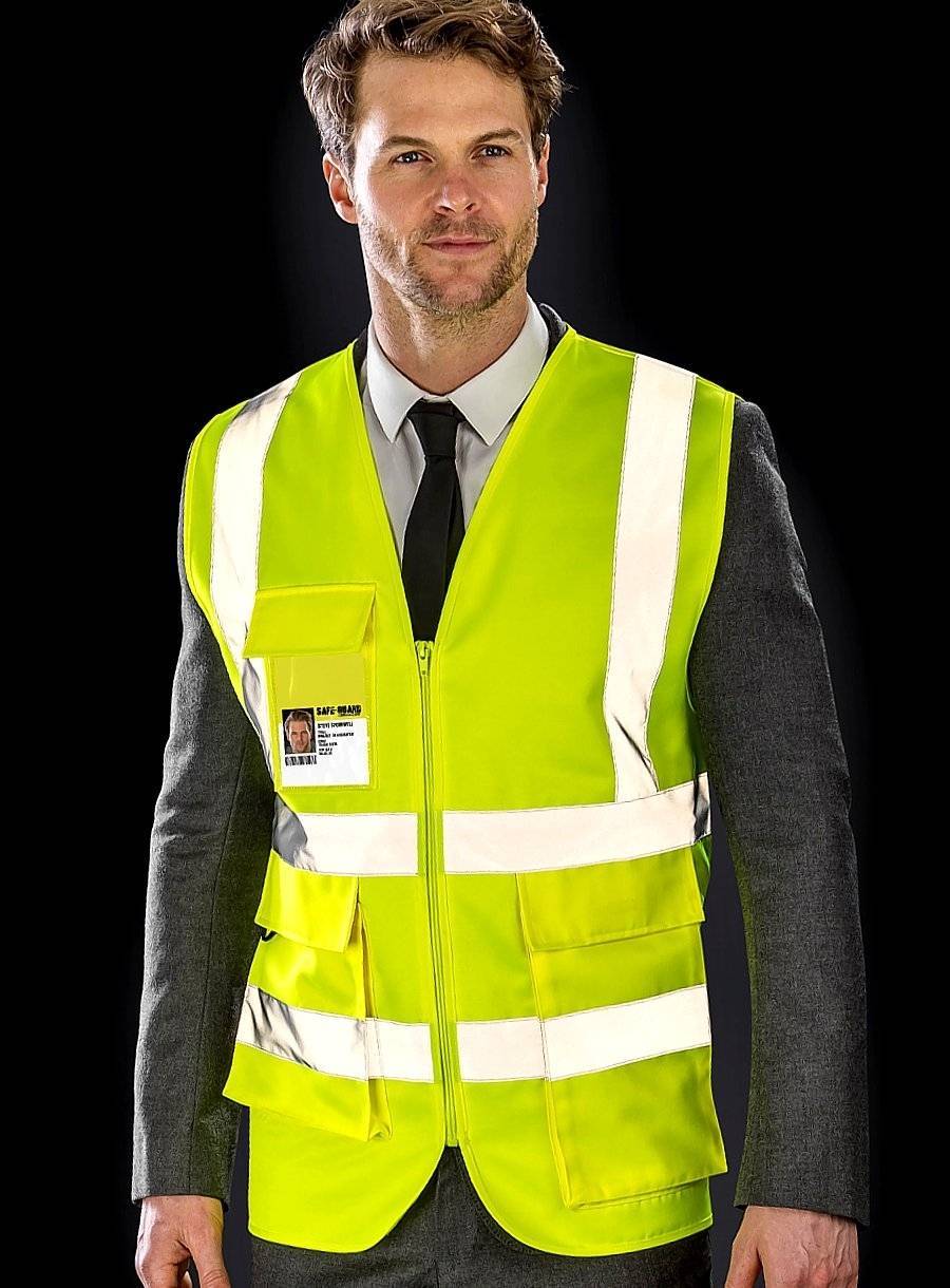 Kamizelka odblaskowa z dużymi kieszeniami oraz miejscem na identyfikator