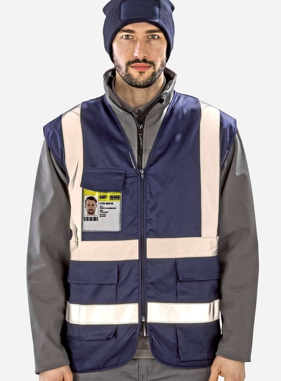 Kamizelka odblaskowa z dużymi kieszeniami oraz miejscem na identyfikator