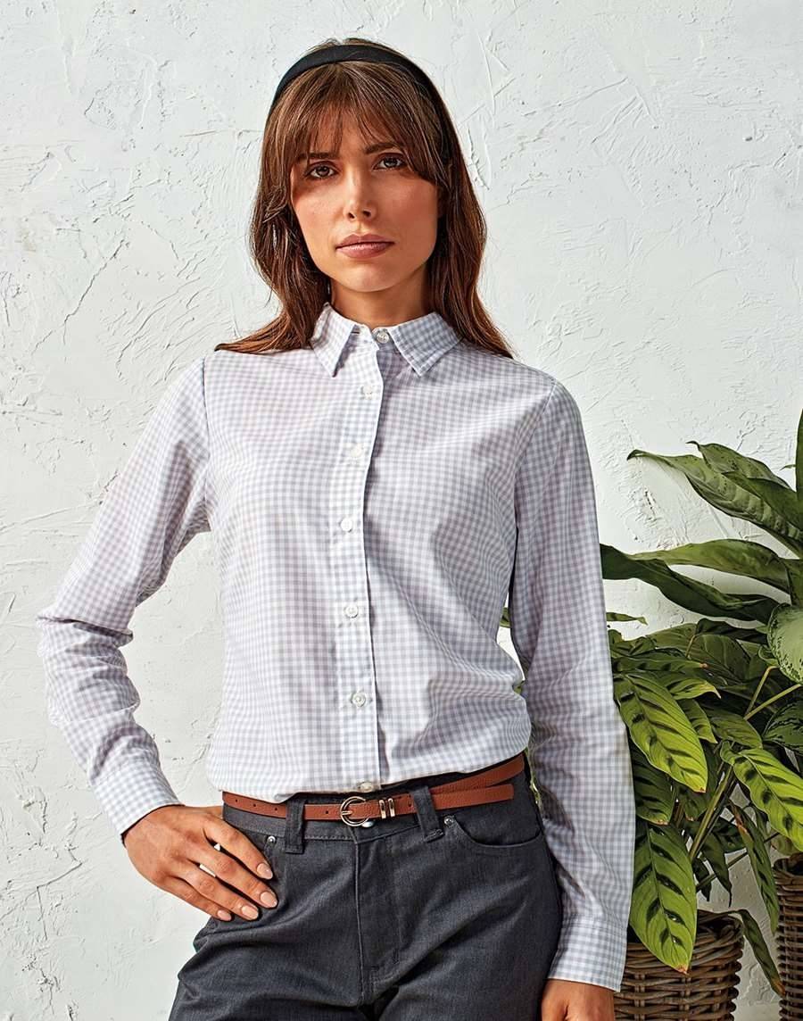 Koszula damska z dekoracyjnym wzorem drobnej kratki