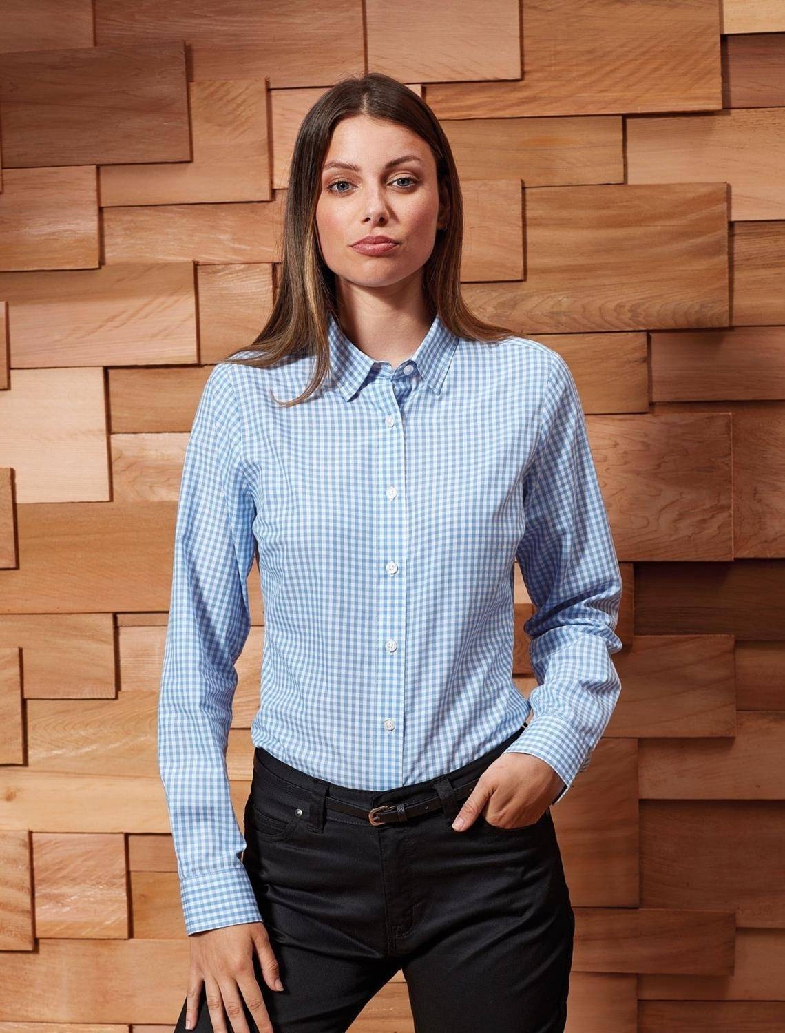 Koszula damska z dekoracyjnym wzorem drobnej kratki