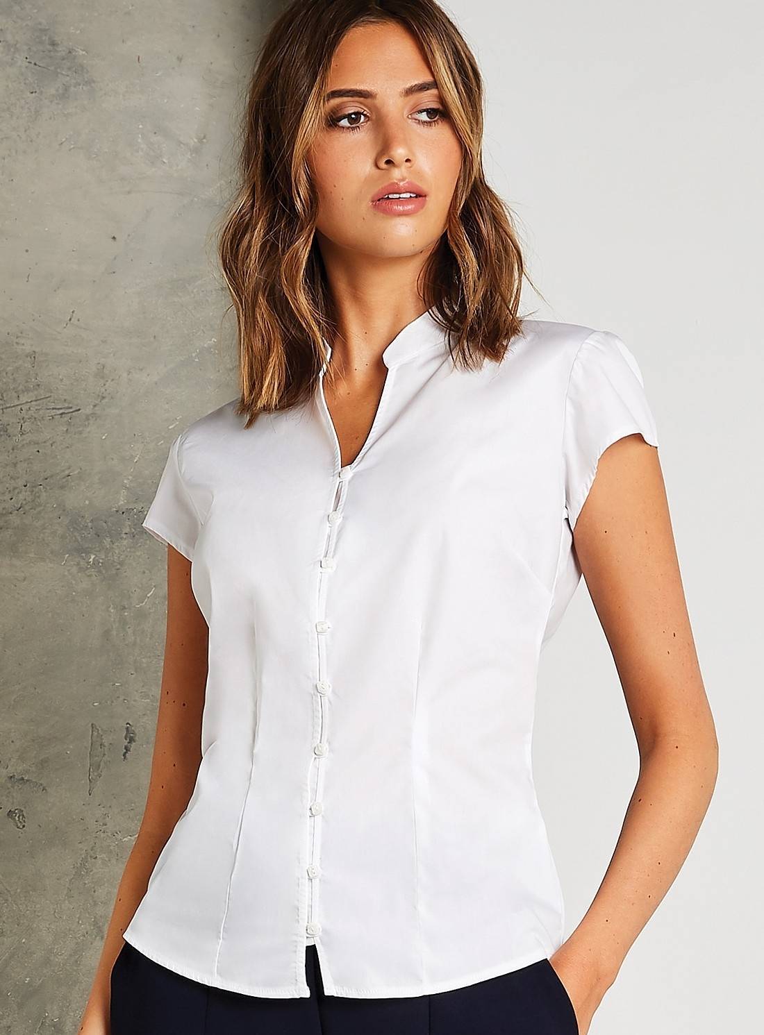 Koszula damska z krótkim rękawem Mandarin